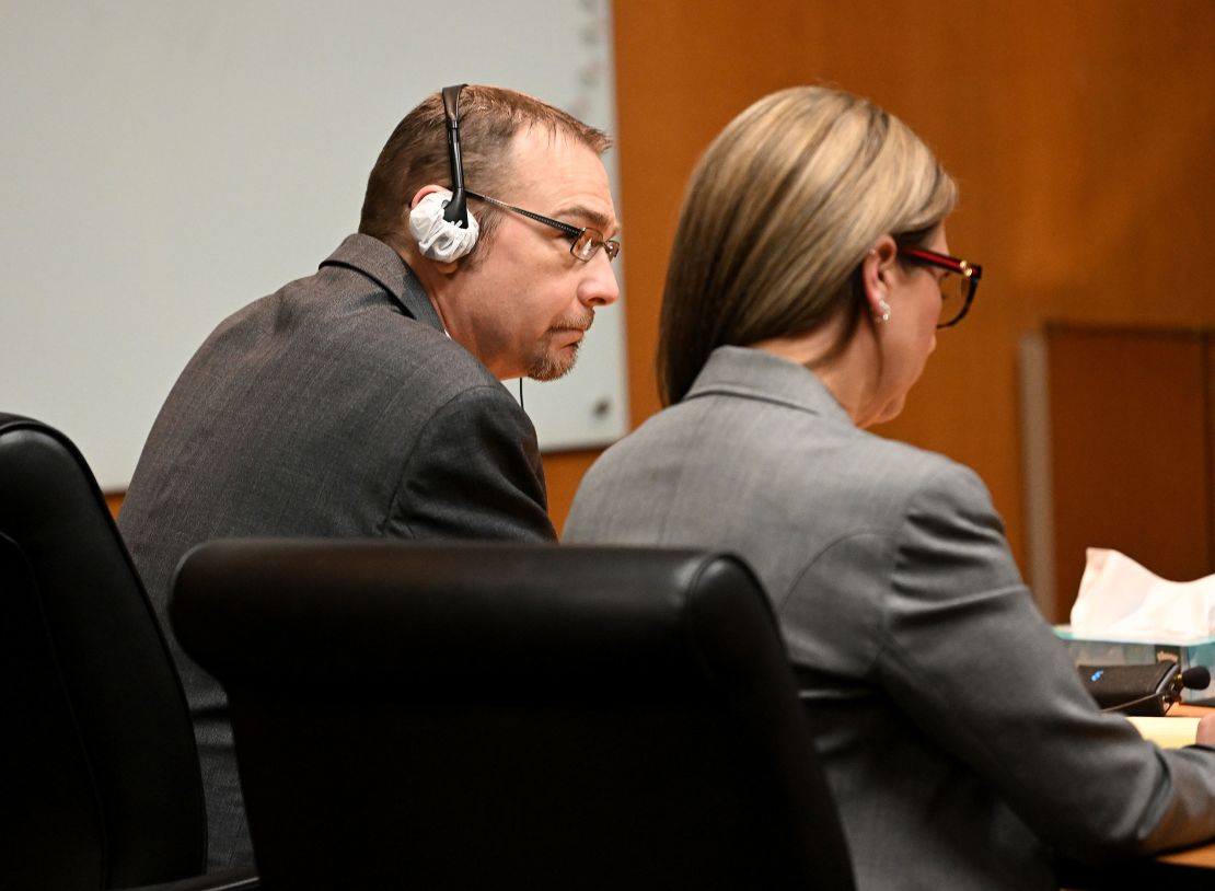 James Crumbley and his attorney listen to the verdict on March 14, 2024.