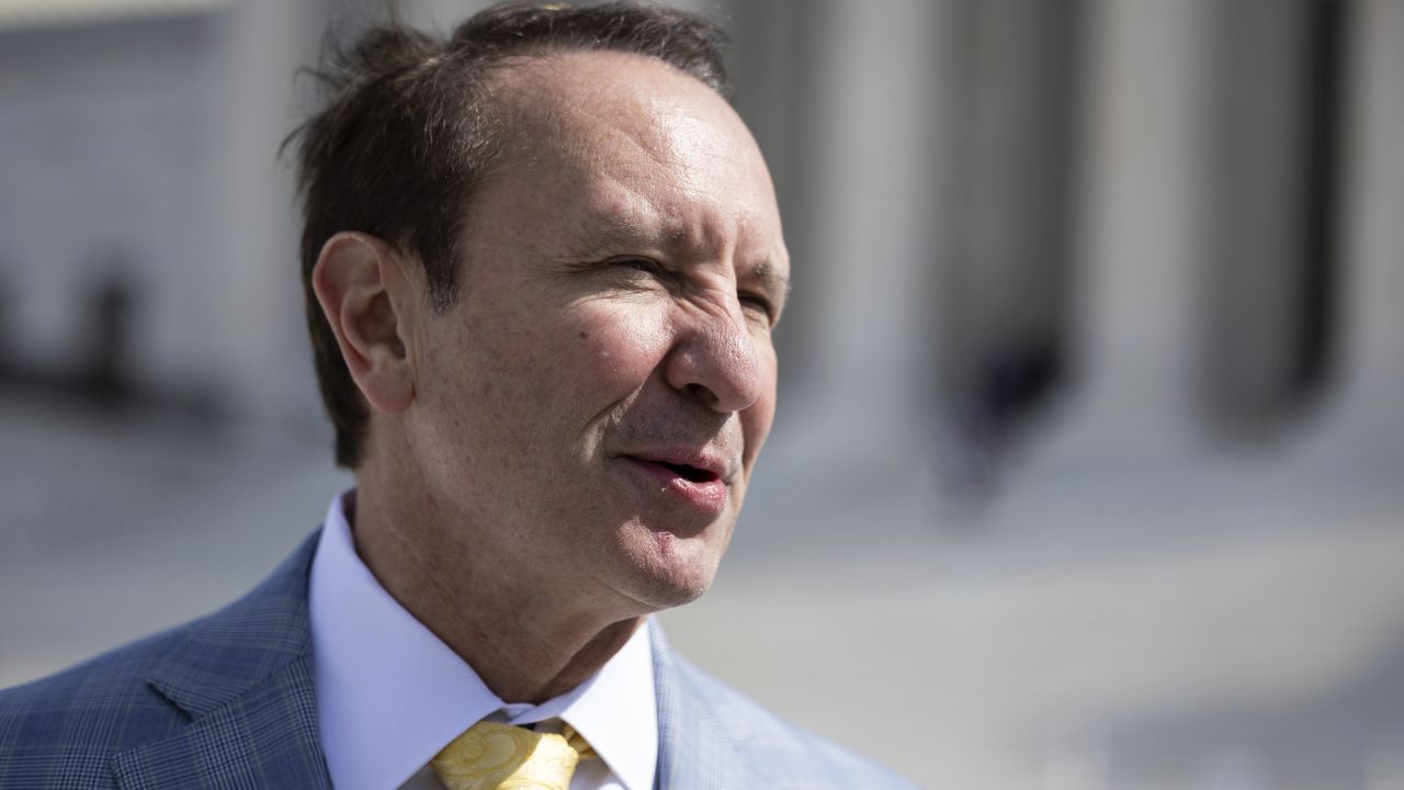 Louisiana Gov. Jeff Landry speaks with reporters outside the U.S. Supreme Court after justices heard oral arguments in Murthy v. Missouri, a first amendment case involving the federal government and social media platforms in Washington, D.C., March 18, 2024. (Francis Chung/POLITICO via AP Images)
