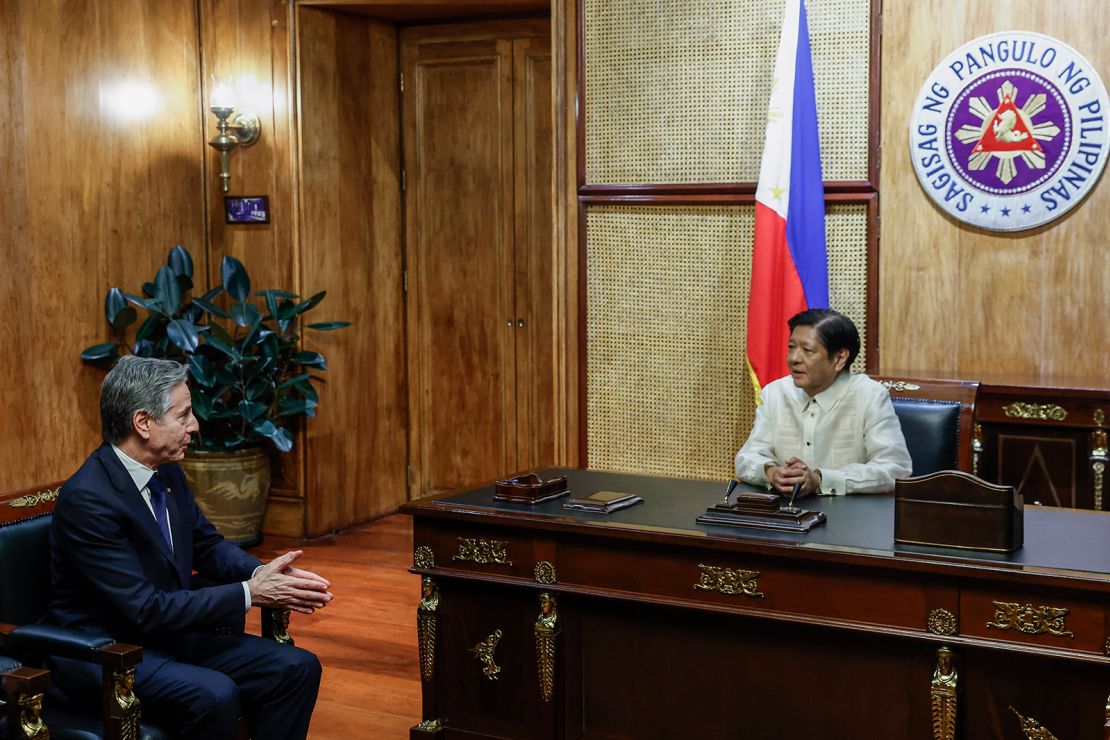 US Secretary of State Antony Blinken attends a meeting with Philippine President Ferdinand Marcos Jr., at Malacañang Palace in Manila on March 19, 2024.