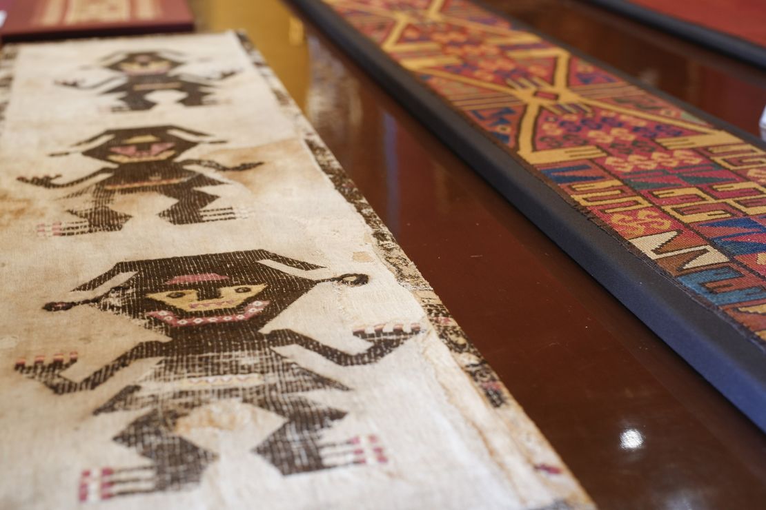 Recovered Inca textiles are displayed at the Foreign Ministry in Lima, Peru, Wednesday, March 20, 2024.