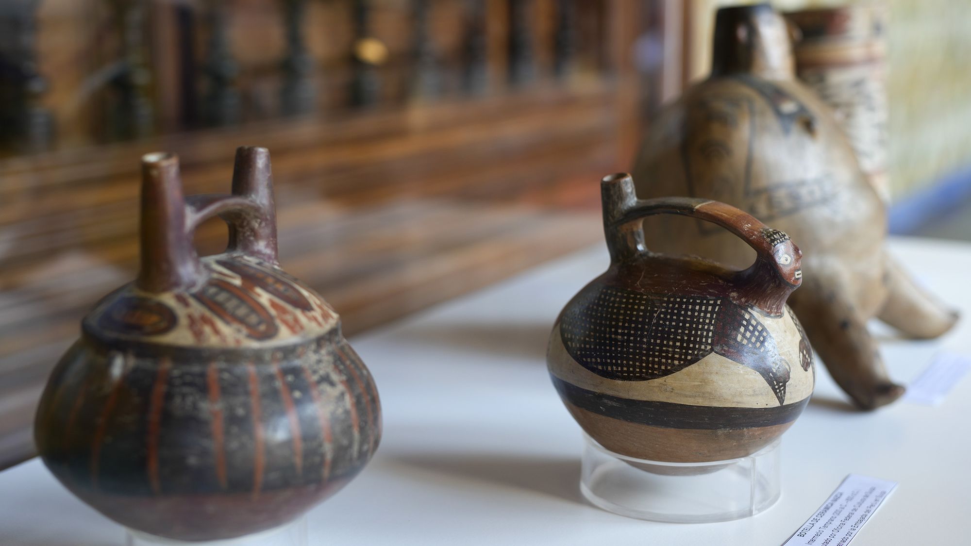 Recovered Inca ceramics displayed at the Foreign Ministry in Lima, Peru, Wednesday, March 20, 2024.