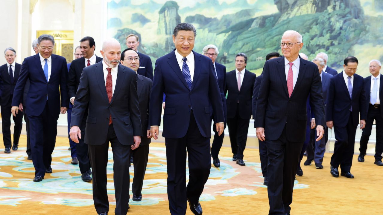 Chinese Xi Jinping meets with US CEOs and academics at the Great Hall of the People in Beijing on March 27, 2024.