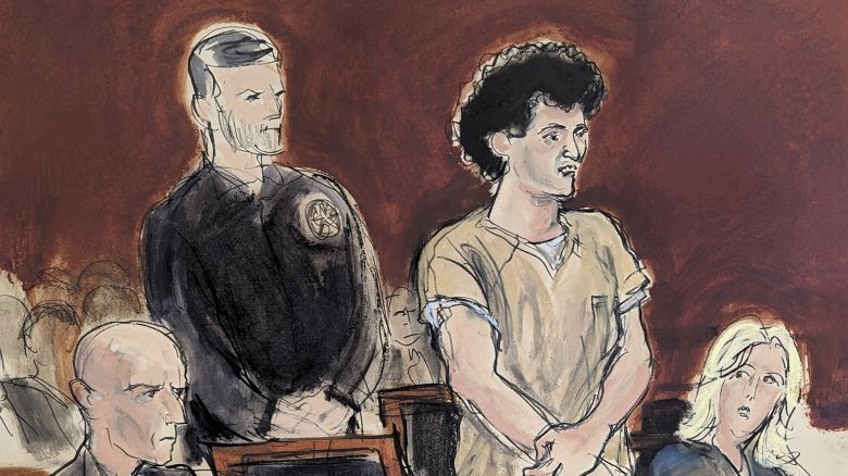 In this courtroom sketch, Sam Bankman-Fried, second from right, stands while making a statement during his sentencing in Manhattan federal court, Thursday, March. 28, 2024, in New York. Crypto entrepreneur Bankman-Fried was sentenced Thursday to 25 years in prison for a massive fraud that unraveled with the collapse of FTX, once one of the world's most popular platforms for exchanging digital currency.