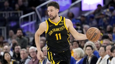 Golden State Warriors guard Klay Thompson during an NBA basketball game against the Indiana Pacers in San Francisco, Friday, March 22, 2024. (AP Photo/Jeff Chiu)