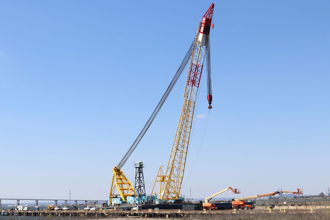 The Chesapeake 1000 crane is docked in Sparrows Point, Maryland, on Friday.