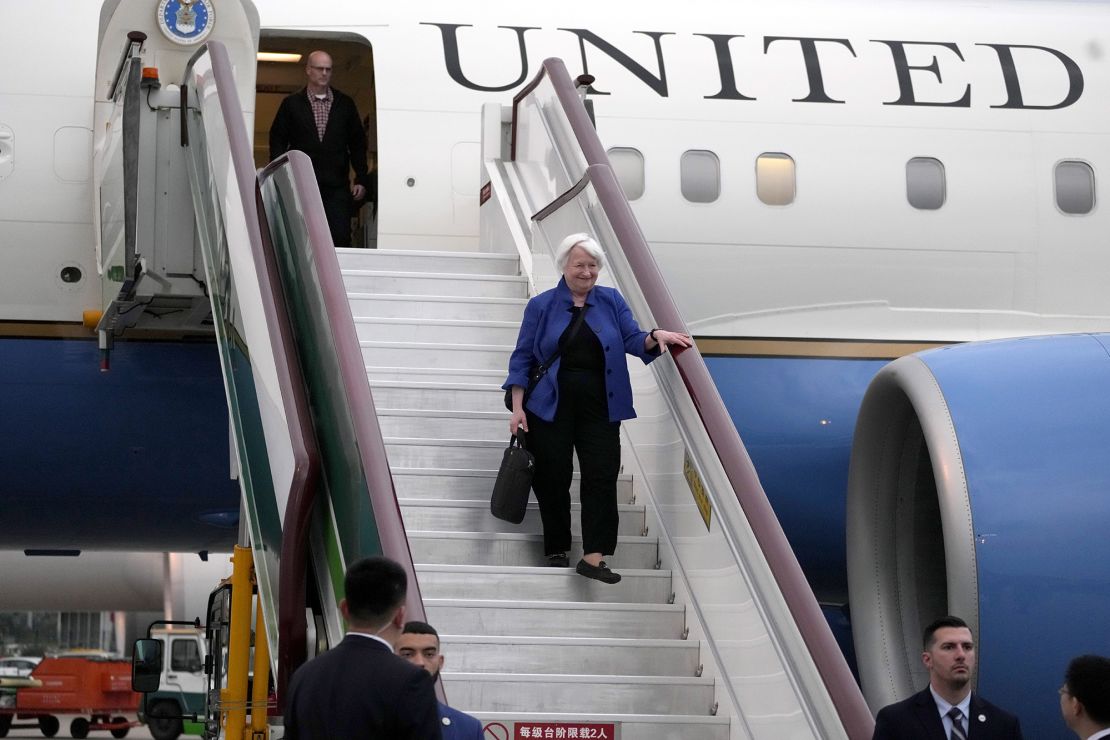 US Treasury Secretary Janet Yellen arrives in Guangzhou on April 4, 2024.