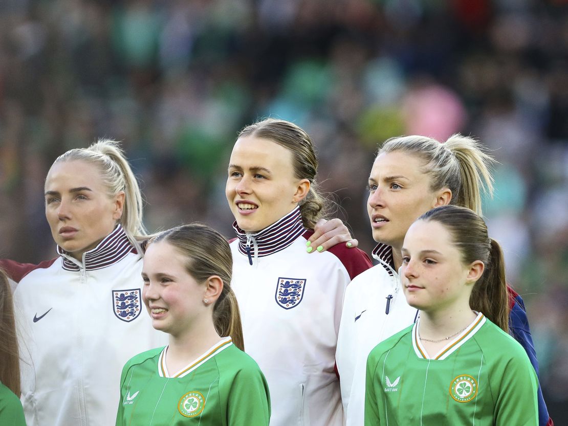 Hampton sings the national anthem ahead of England's game against Ireland earlier this year.