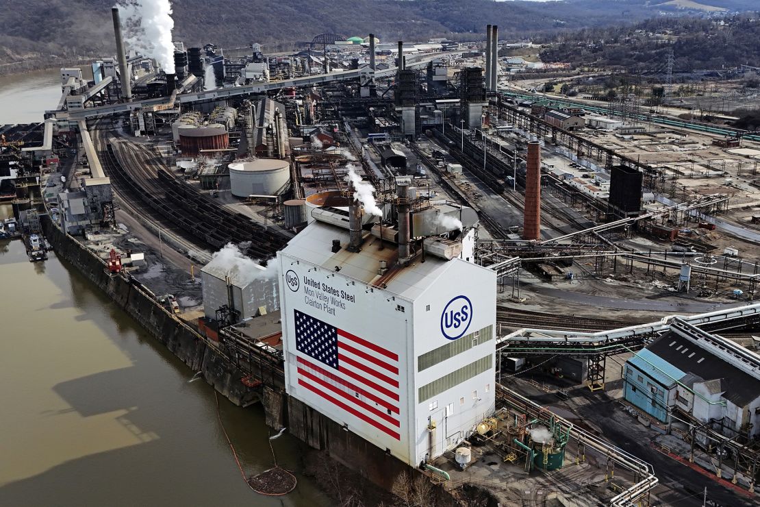 US Steel's Mon Valley Works in Clairton, Pennsylvania. US Steel has said the future of this and other union-owned plants in the company is at risk if it does not get approval to buy them from Nippon Steel. But so far the United Steelworkers union and most politicians are opposed to the purchase.