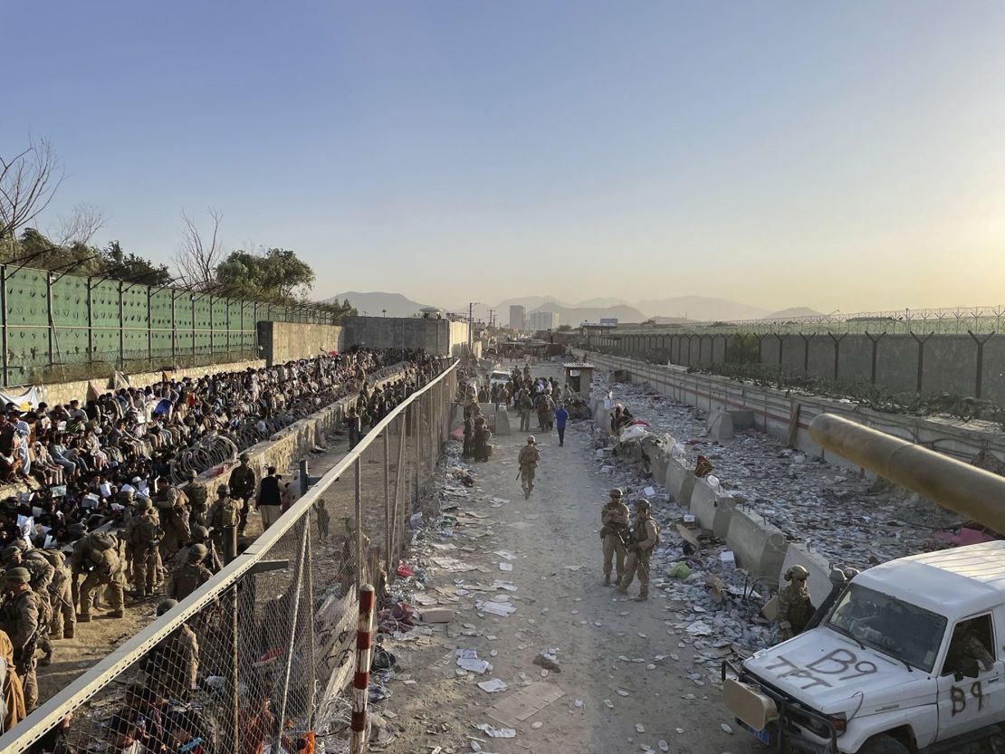 The bombing area at Kabul airport's Abbey Gate on August 26, 2021, prior to the explosion.