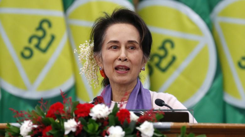 FILE - Myanmar's then leader Aung San Suu Kyi delivers a speech during a meeting on implementation of Myanmar Education Development in Naypyidaw, Myanmar, Jan. 28, 2020. Myanmar’s military says Suu Kyi has been moved from prison to house arrest as health measure due to a heat wave. (AP Photo/Aung Shine Oo, File)