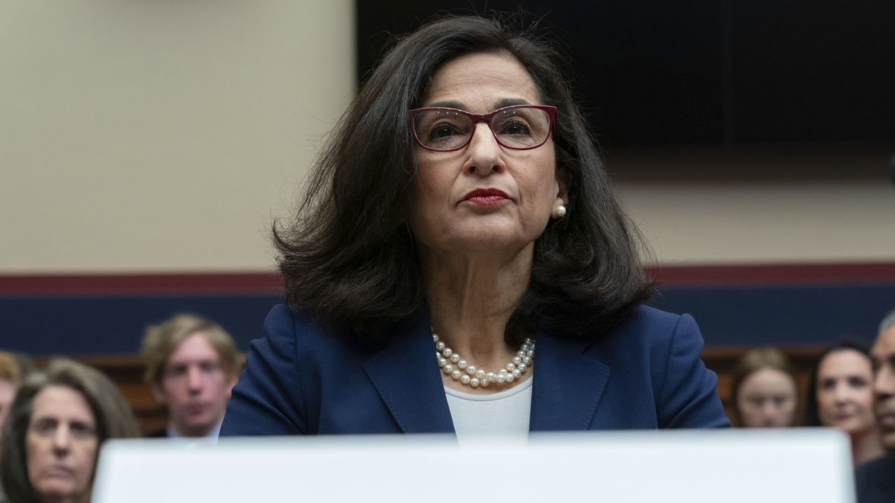 Columbia President Nemat Shafik testifies before the House Committee on Education and the Workforce hearing on "Columbia in Crisis: Columbia University's Response to Antisemitism" on Capitol Hill in Washington, Wednesday, April 17, 2024.