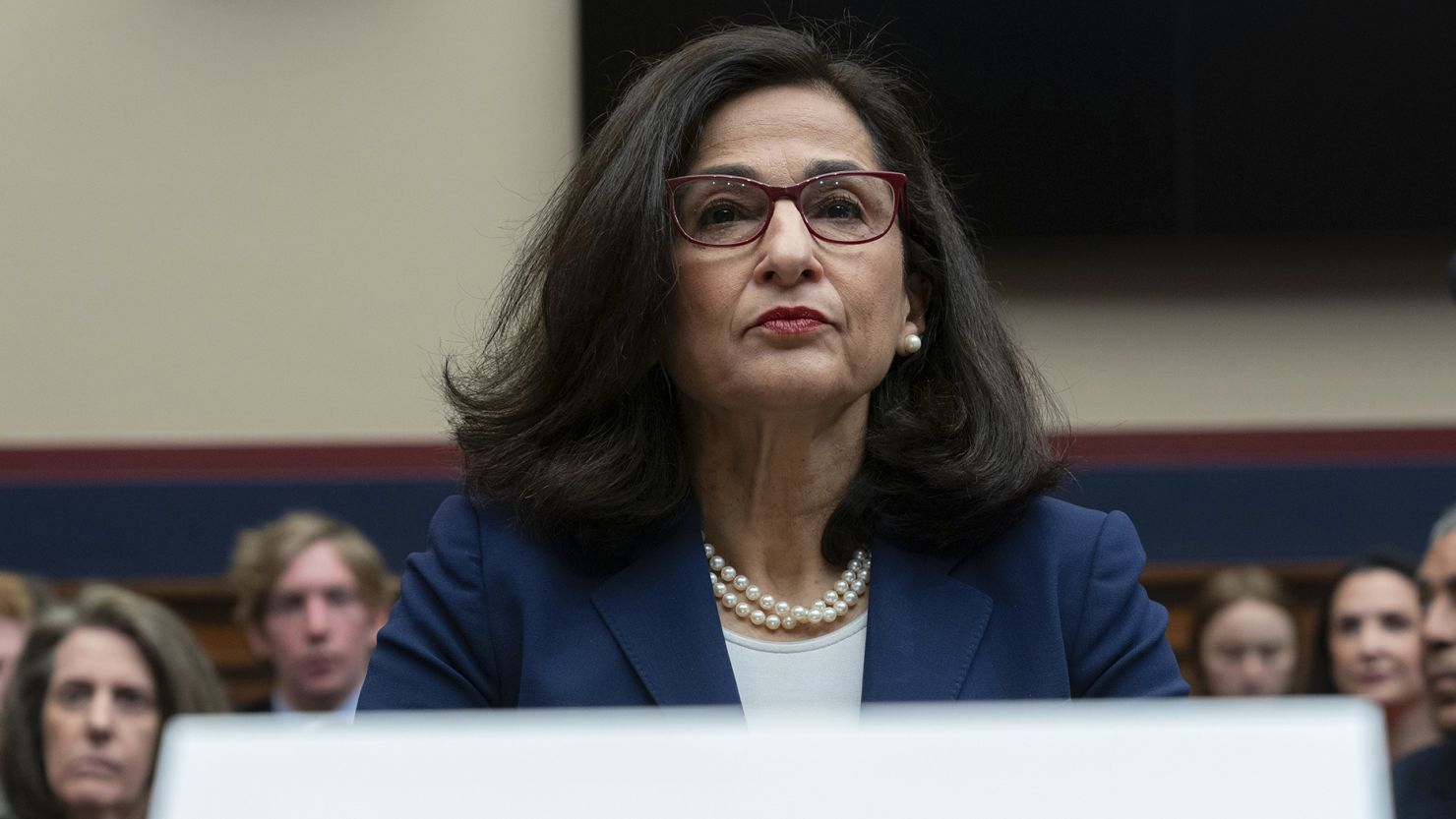 Columbia President Nemat Shafik testifies before the House Committee on Education and the Workforce hearing on "Columbia in Crisis: Columbia University's Response to Antisemitism" on Capitol Hill in Washington, Wednesday, April 17, 2024.