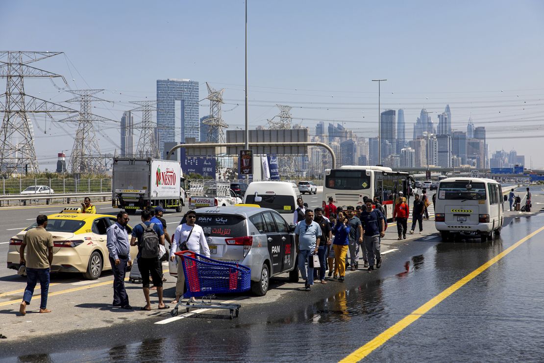 Flood roads left motorists stranded in Dubai.