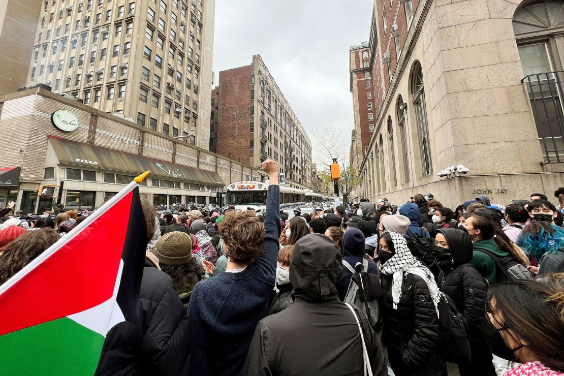 Protestors demonstrate at Columbia University, on Thursday, April 18, 2024.