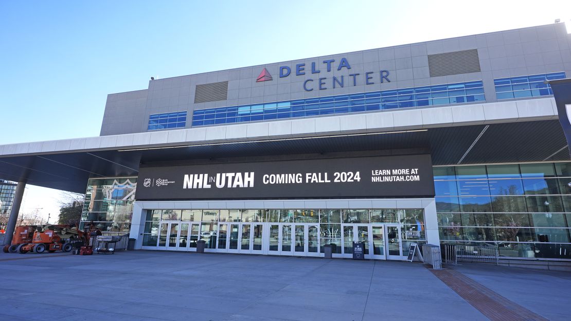 Delta Center signage announces the NHL's arrival at the venue.