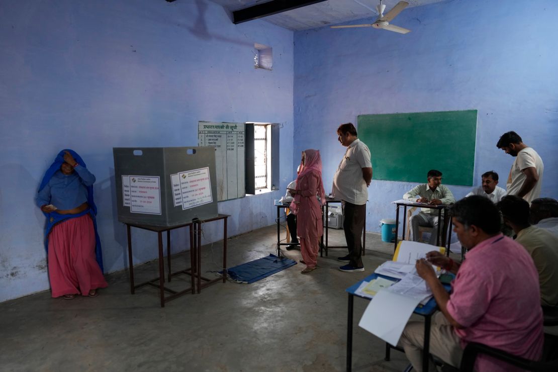People cast their vote in Neemrana, Rajasthan state, India.