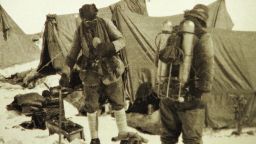 FILE - British mountaineers George Mallory is seen with Andrew Irvine at the base camp in Nepal, both members of the Mount Everest expeditions 1922 and 1924, as they get ready to climb the peak of Mount Everest June 1924. It is the last image of the men before they disappeared in the mountain. George Mallory’s final letter to his wife before he vanished on Mount Everest a century ago tried to ease her worries though he said his chances of reaching the world’s highest peak were “50 to 1 against us.” (AP Photo, File)