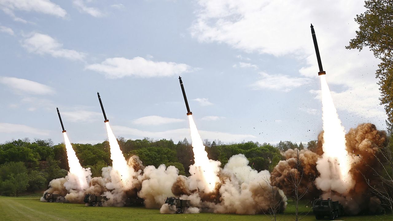 This photo provided by the North Korean government, shows what it says is rocket drills that simulate a nuclear counterattack against enemies, at an undisclosed place in North Korea Monday, April 22, 2024. Independent journalists were not given access to cover the event depicted in this image distributed by the North Korean government.