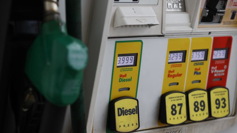 A detail view of gas prices at the pump at a Shell PLC station, Wednesday, April 17, 2024, in Houston. (Aaron M. Sprecher via AP)