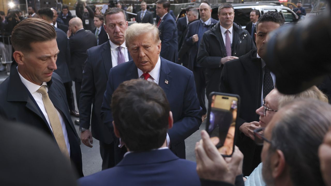 Former President Donald Trump speaks with union representatives at the construction site of the new JPMorgan Chase headquarters in midtown Manhattan, Thursday, April 25, 2024, in New York. Trump met with construction workers and union representatives hours before he's set to appear in court. (AP Photo/Yuki Iwamura)