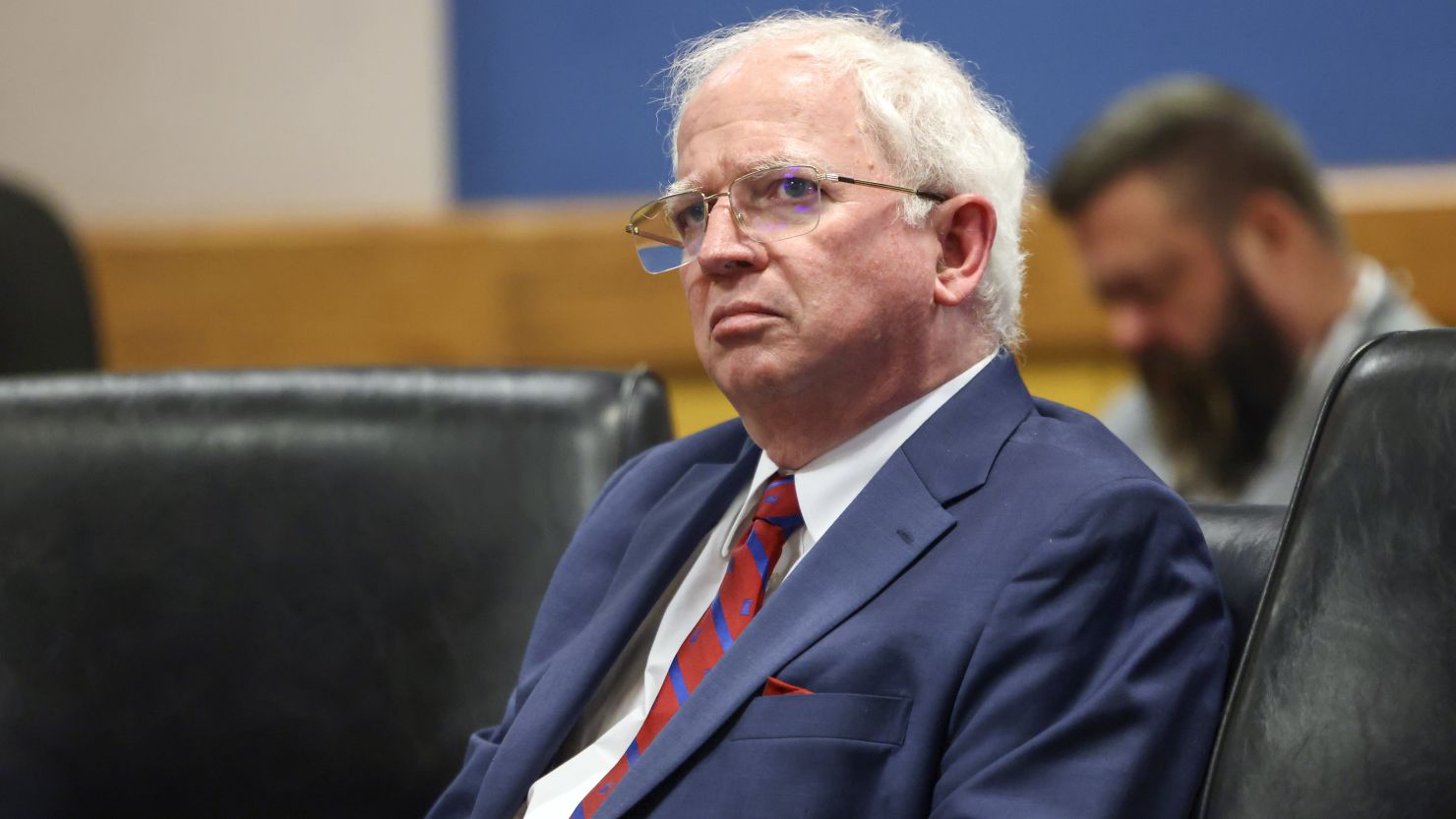 John Eastman listens during a hearing on the Georgia election interference case on January 19, 2024, in Atlanta.