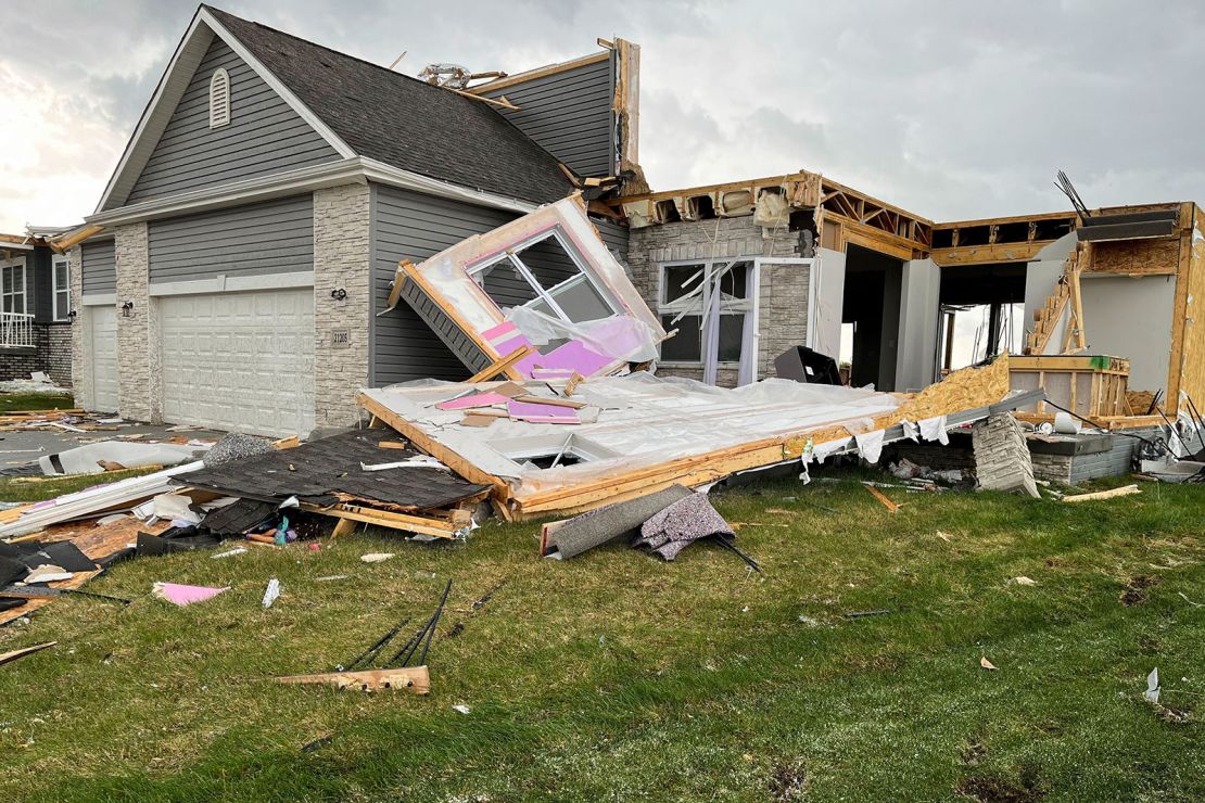 A destroyed home is seen northwest of Omaha, Nebraska, after a storm tore through the area.