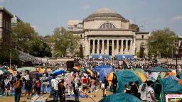 Student protesters gather in protest inside their encampment on the Columbia University campus, Monday, April 29, 2024, in New York.