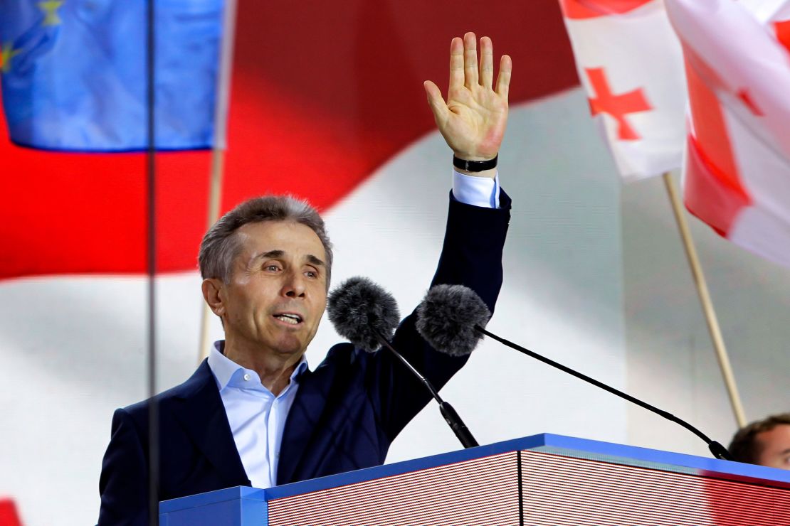 Bidzina Ivanishvili addresses a rally in support of the "foreign agent" law in Tbilisi, April 29, 2024.