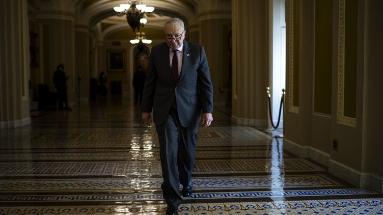 Senator Chuck Schumer (D-N.Y.), the Senate Majority Leader, walks through the U.S. Capitol during a Senate Vote, in Washington, D.C., on Thursday, May 2, 2024.