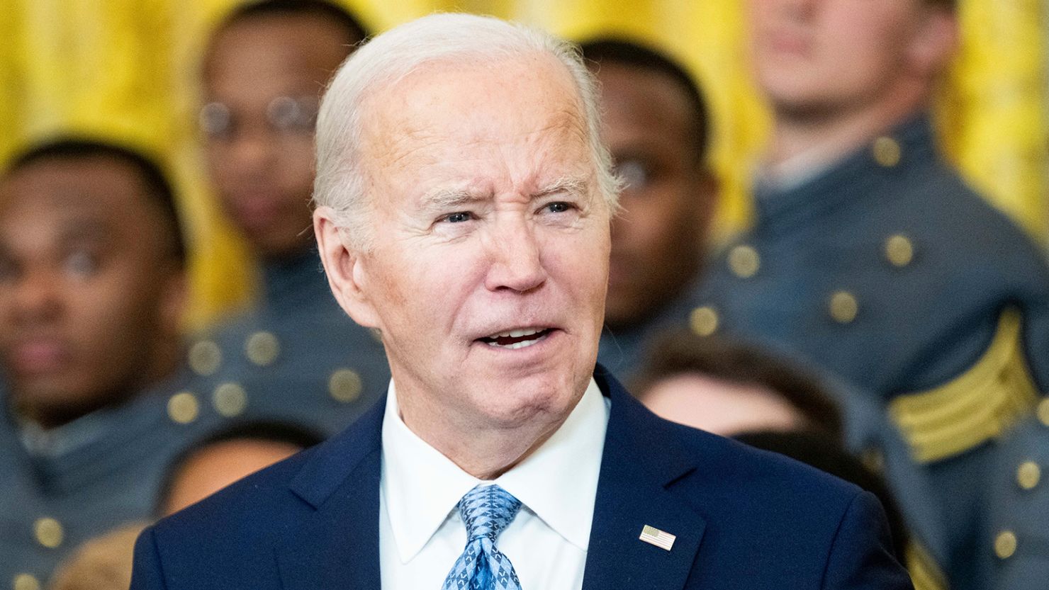 President Joe Biden speaking at an event where he presented the Commander-in-Chief's Trophy to the United States Military Academy Army Black Knights at the White House on May 7, 2024.