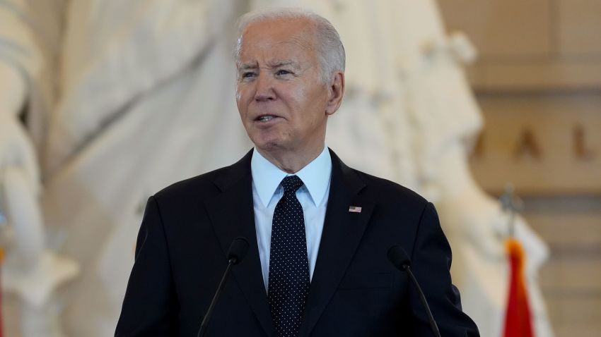President Joe Biden speaks at the U.S. Holocaust Memorial Museum's Annual Days of Remembrance ceremony at the U.S. Capitol, Tuesday, May 7, 2024 in Washington. (AP Photo/Evan Vucci)