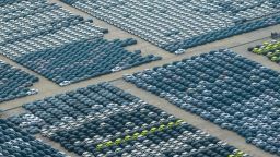 BYD cars waiting for shipment at a port in Shenzhen, China's Guangdong province, on May 13, 2024