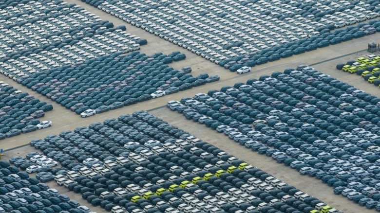 BYD cars waiting for shipment at a port in Shenzhen, China's Guangdong province, on May 13, 2024