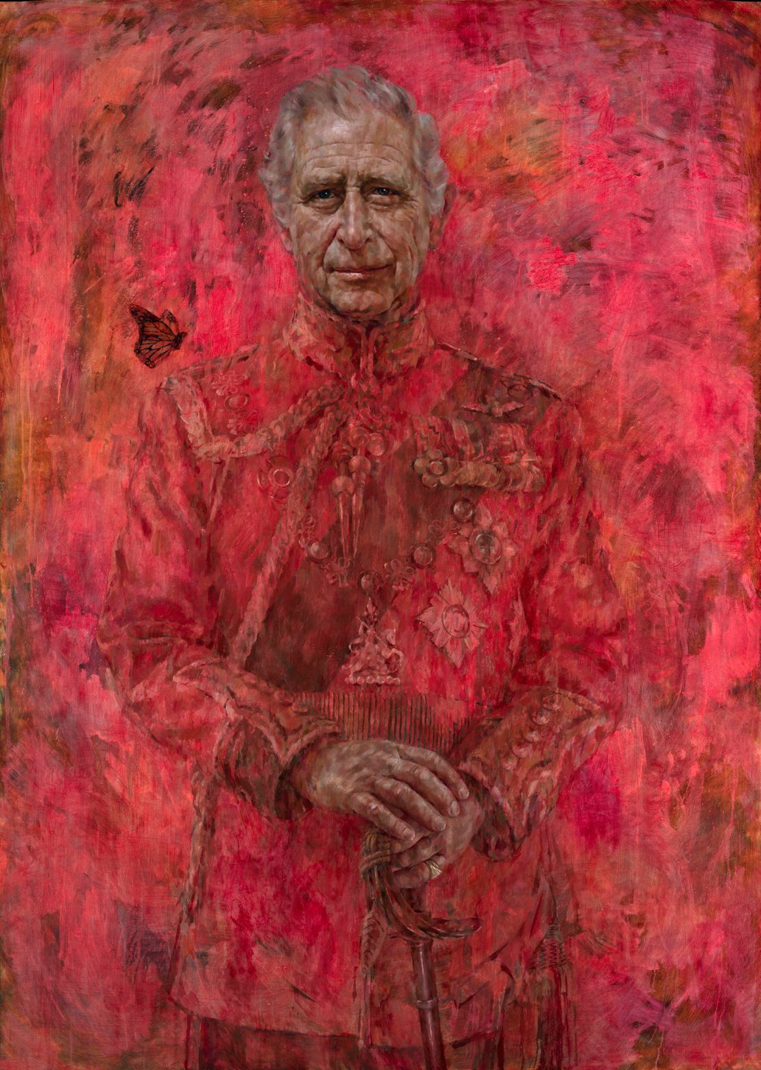 Artist Jonathan Yeo's oil on canvas portrait of Britain's King Charles III. The portrait was commissioned in 2020 to celebrate the then Prince of Wales's 50 years as a member of The Drapers' Company in 2022.