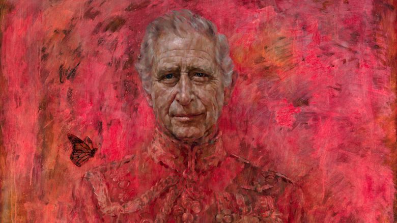 This undated photo issued on Tuesday May 14, 2024 by Buckingham Palace shows artist Jonathan Yeo's oil on canvas portrait of Britain's King Charles III. The portrait was commissioned in 2020 to celebrate the then Prince of Wales's 50 years as a member of The Drapers' Company in 2022. The artwork depicts the King wearing the uniform of the Welsh Guards, of which he was made Regimental Colonel in 1975.
