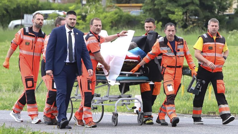 Rescue workers wheel Slovak Prime Minister Robert Fico, who was shot and injured, to a hospital in the town of Banska Bystrica, central Slovakia, Wednesday, May 15, 2024.