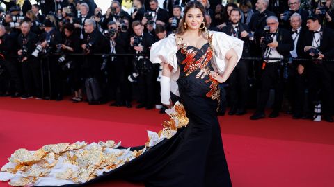 Aishwarya Rai Bachchan poses for photographers upon arrival at the premiere of the film 'Megalopolis' at the 77th international film festival, Cannes, southern France, Thursday, May 16, 2024. (Photo by Vianney Le Caer/Invision/AP)