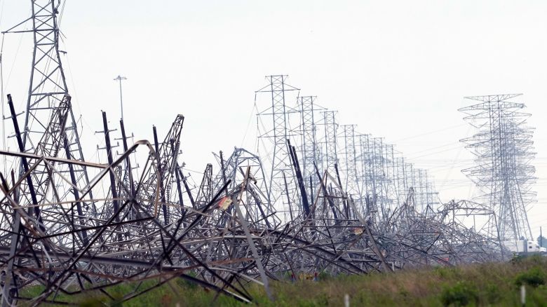 Down power lines are shown in the aftermath of a severe thunderstorm in Cypress, Texas, near Houston, on Friday, May 17, 2024.
