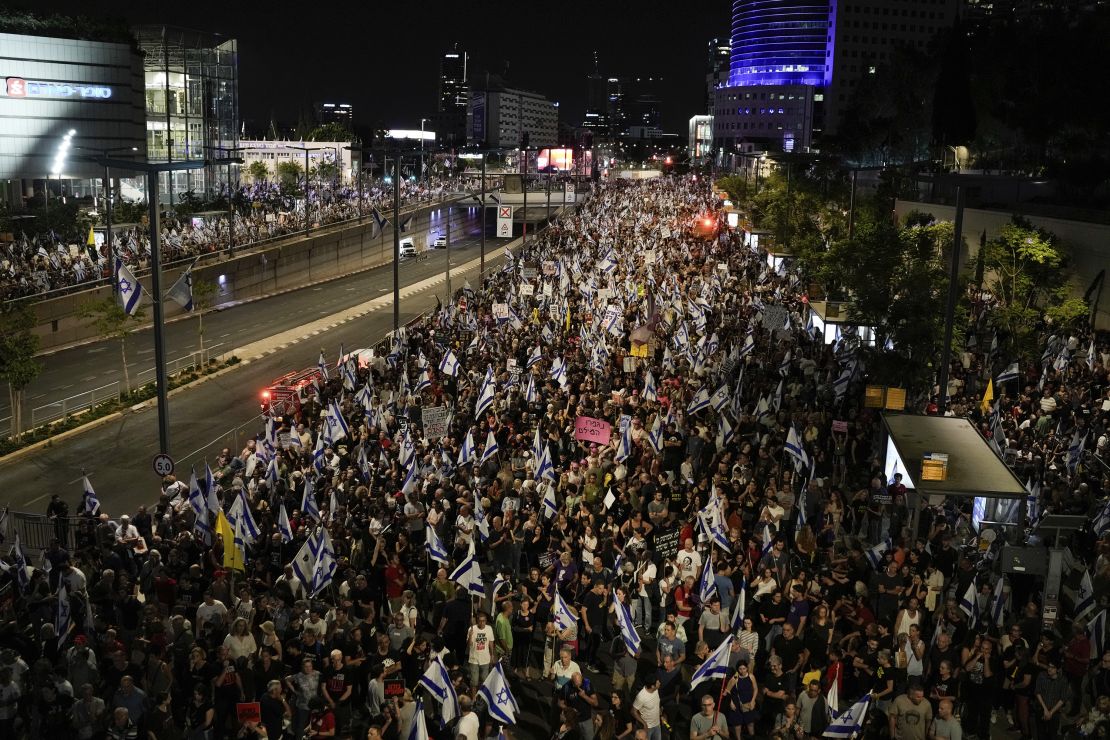 People protesting against the Netanyahu government in Tel Aviv.