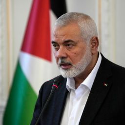 Hamas chief Ismail Haniyeh speaks during a press briefing after his meeting with Iranian Foreign Minister Hossein Amirabdollahian in Tehran, Iran, Tuesday, March 26, 2024.