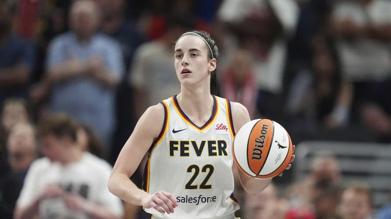 Indiana Fever guard Caitlin Clark (22) plays against the Connecticut Sun in the second half of a WNBA basketball game in Indianapolis, Monday, May 20, 2024.