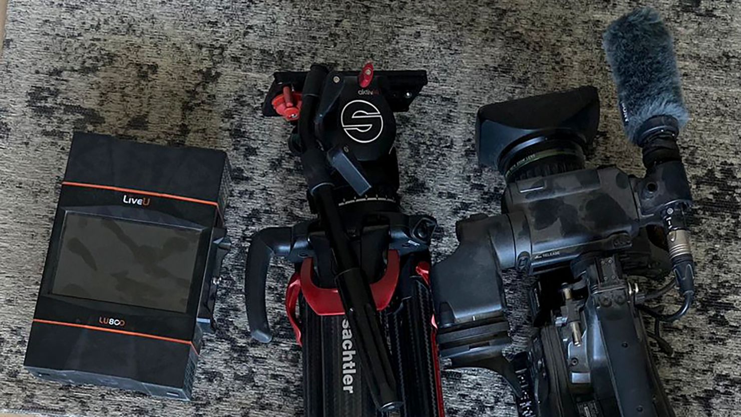 AP video equipment is laid on the floor of an apartment block in Sderot, Southern Israel, shortly before it was seized by Israeli officials, Tuesday, May 21, 2024.
