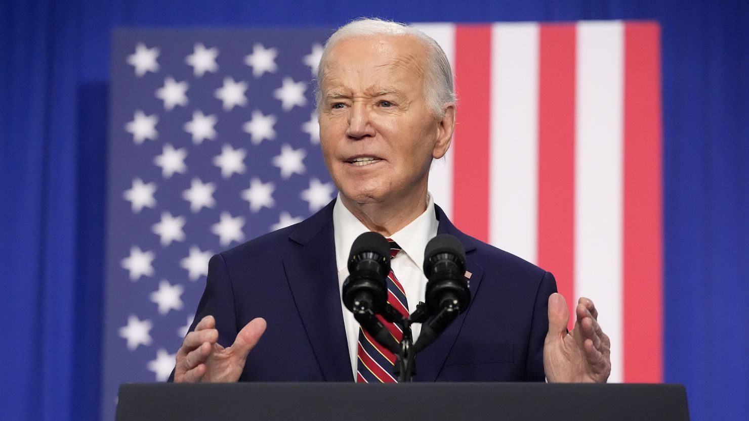 President Joe Biden speaks at the Westwood Park YMCA in Nashua, New Hampshire, on Tuesday, May 21, 2024.