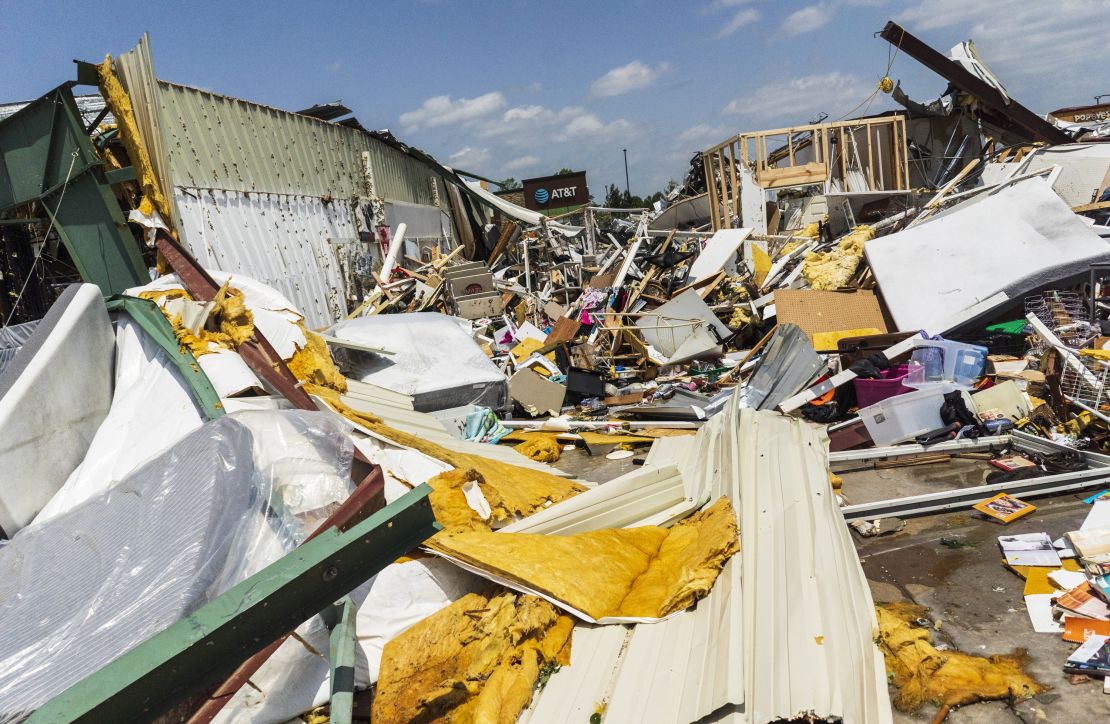 The Home Town Flea Market was severely damaged in Rogers, Arkansas.