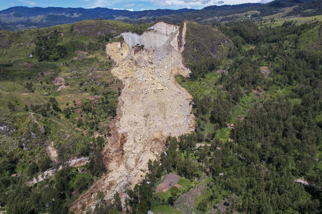 The landslide essentially tore away a huge swathe of the mountainous landscape.