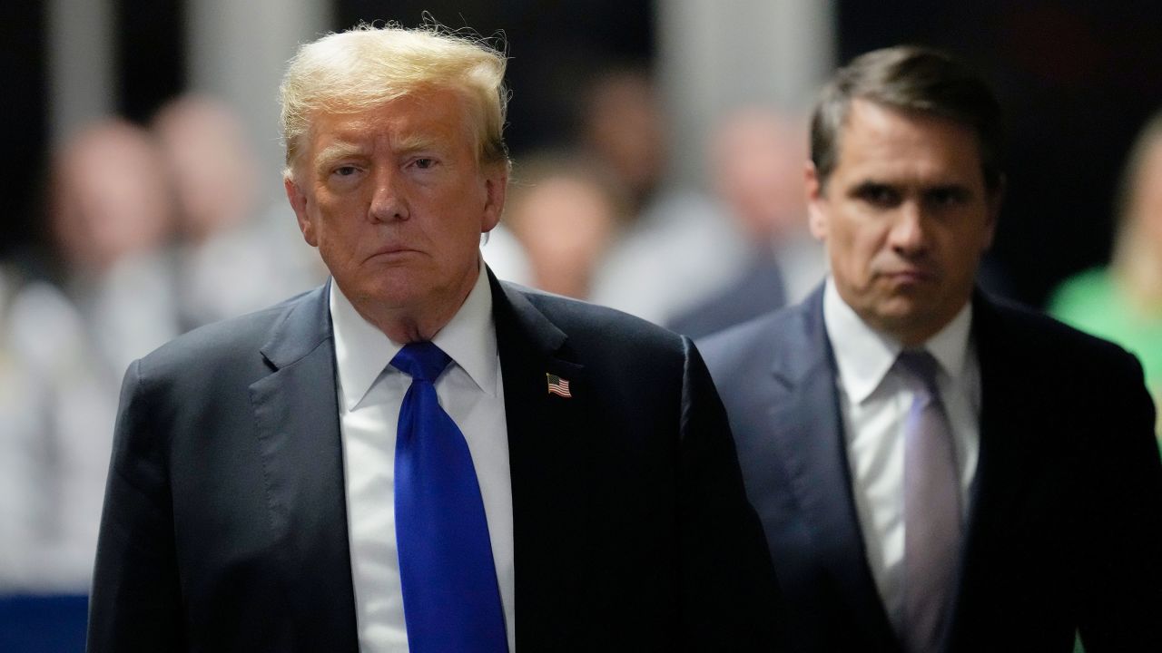 Former President Donald Trump walks to make comments to members of the media after being found guilty on 34 felony counts of falsifying business records in the first degree at Manhattan Criminal Court, Thursday, May 30, 2024, in New York. Donald Trump became the first former president to be convicted of felony crimes as a New York jury found him guilty of 34 felony counts of falsifying business records in a scheme to illegally influence the 2016 election through hush money payments to a porn actor who said the two had sex. (AP Photo/Seth Wenig, Pool)