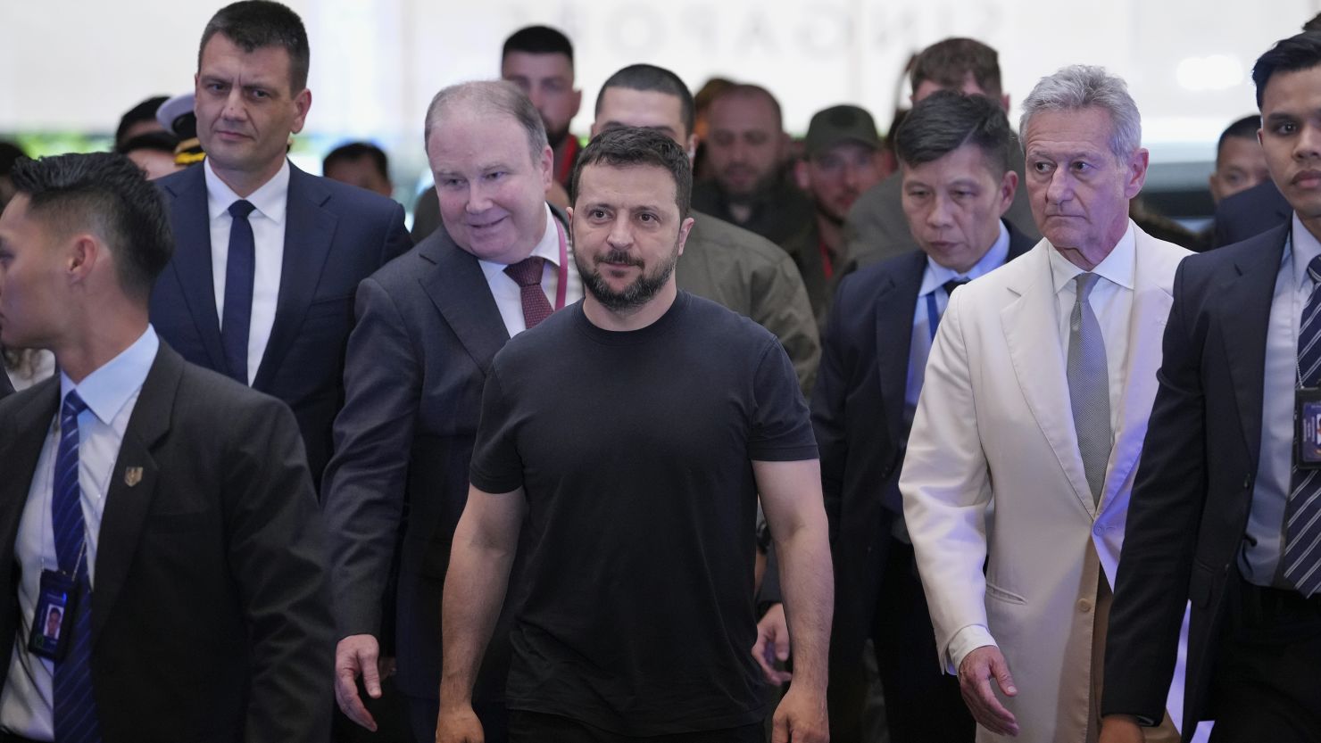 Ukraine’s President Volodymyr Zelensky arrives at the Shangri-La Hotel in Singapore on June 1, 2024.