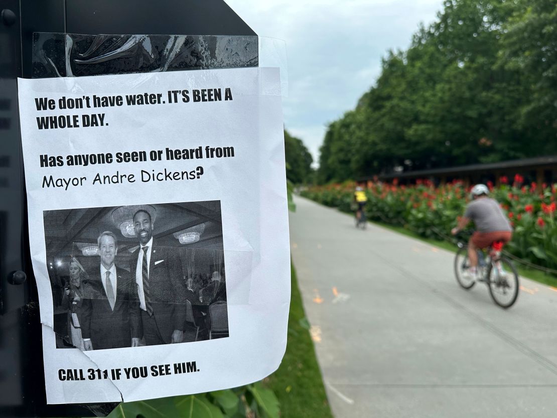 A sign seen Saturday along the Beltline trail in Atlanta's Reynoldstown neighborhood, after water main breaks caused interruptions to water service across the city.