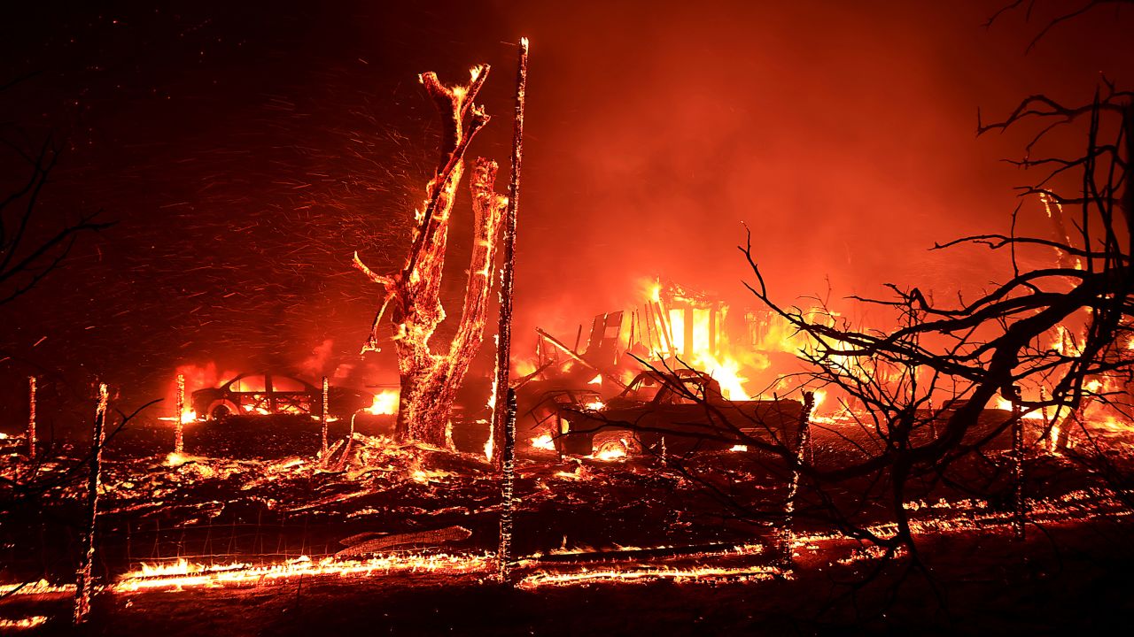 A home burns during the Corral Fire on June 1, 2024.