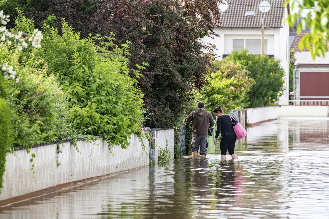 A flooded street in Bavaria on June 2 following heavy rains in Germany.